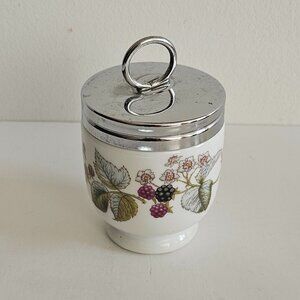 Royal Worcester England Lavinia Egg Coddler Lid Berries and Flowers White Glass